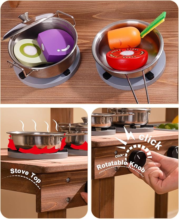 ROBUD Mud Kitchen for Kids Outdoor, Wooden Outdoor Play Kitchen, Kids Mud Kitchen with Removable Sink & Faucet, Monteeori Toys for Children Ages 3+ Years, WG404