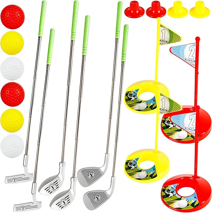 24 Pcs Kids Golf Clubs Kit Includ 6 Retractable Golf Clubs for Children Toddlers Boys Girls Adjustable Mini Golf Set Outdoor Indoor Sports Toys Birthday