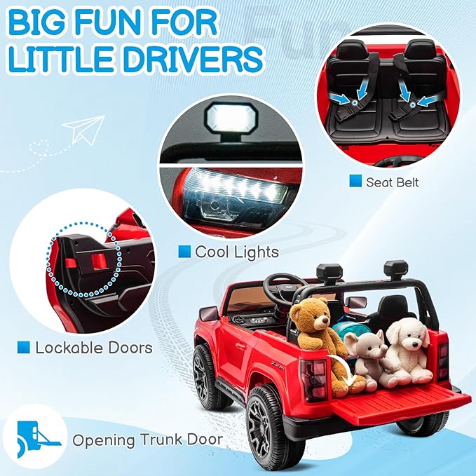 Winado 24V Licensed Colorado Electric Car for Kids, Ride on Toys for Toddlers with Remote Control, 2 Seater Electric Car Ride On Vehicle w/Bluetooth, Soft Start, LED Lights - Red