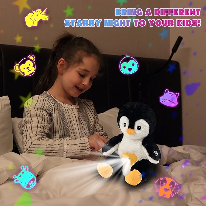 Cuteoy Plush Penguin Star Projector Musical Adjustable Singing Night Light Stuffed Animals Glowing Plushies Toy Gifts for Kids Birthday Easter Christmas,11''