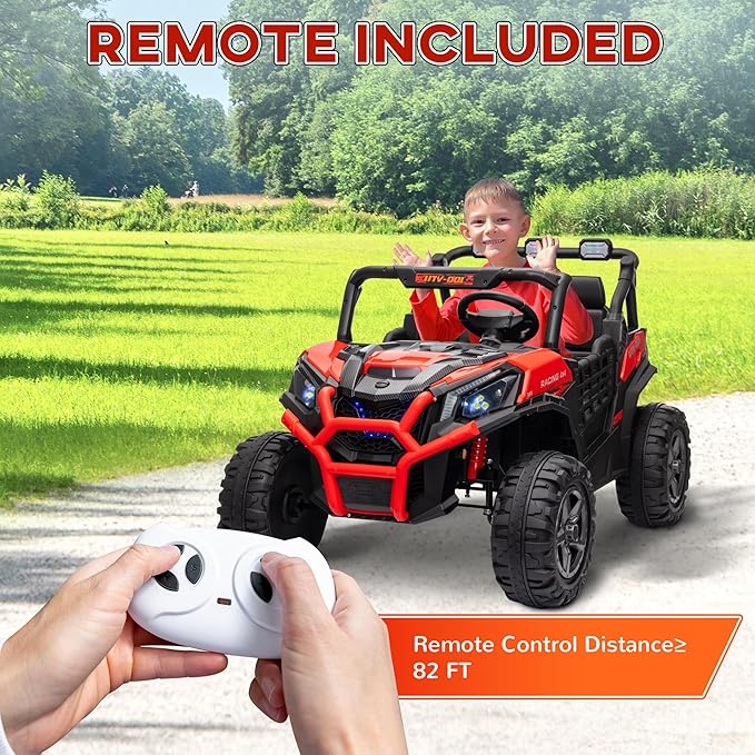 Qaba 24V 2 Seater Ride on Car, Electric Off-Road UTV Truck w/Parent Remote Control, Music, Lights, Ride on Toy for Kids Ages 3-8, Red