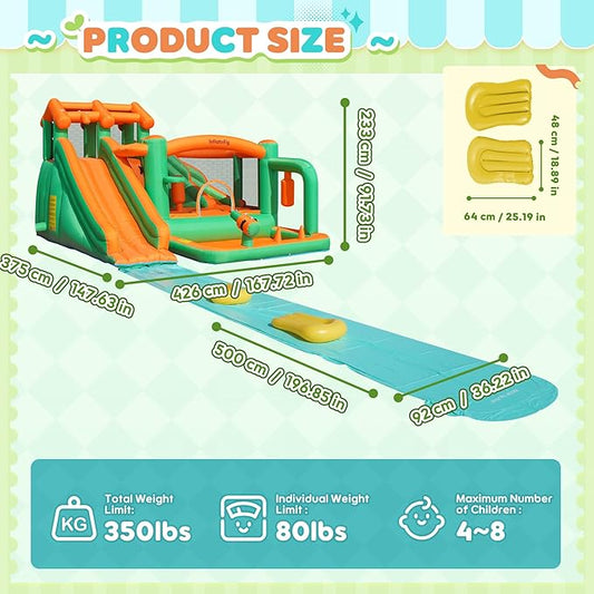 Bounce House Inflatable Waterslide Kids Bouncy Catle Dual Slides Water Park with Slip and Slide for Wet and Dry