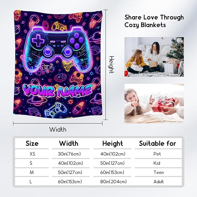 Gamer Blanket - Kids Blankets for Boys - Personalized Gaming Gifts for Game Lovers - Cozy Fleece Throws for Sofa Bed - 4 Size Options