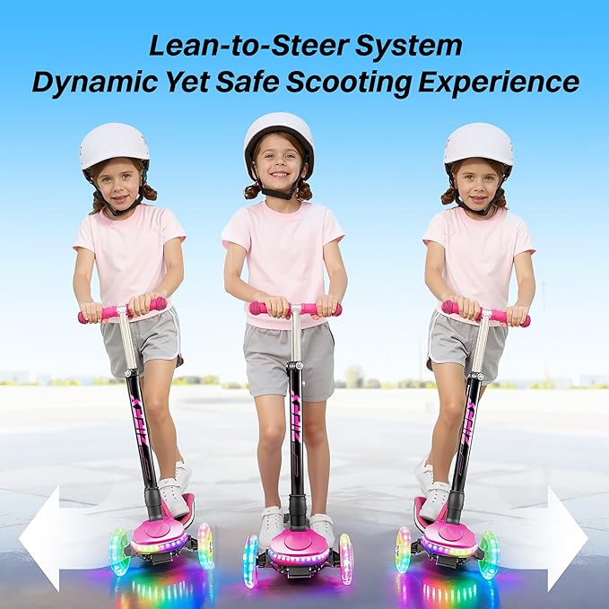 ZIFFY 3-Wheel Light-Up Toddler Scooter for Kids 3-8, Kids Scooter for Boys Girls with 20 Dynamic LED Lights, 4 Adjustable Height Balance Kick Scooter 110LBS, Lean-to-Steer Anti-Slip Wide Deck by JOVA