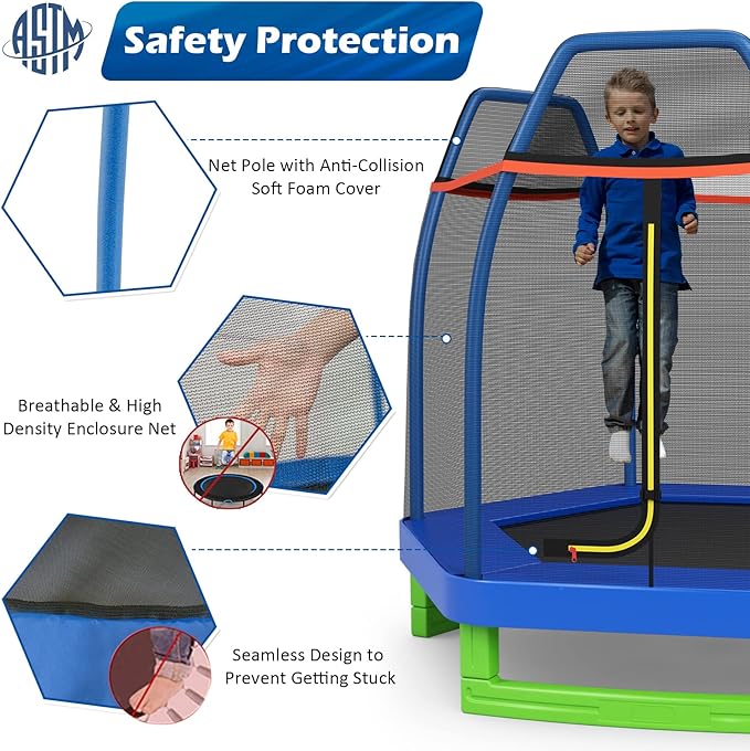GYMAX Trampoline for Kids, 7FT Toddler Trampoline with Safety Enclosure Net & Seamless Spring Pad, Heavy Duty Small Indoor/Outdoor Trampoline for Boys, Girls Age 3+