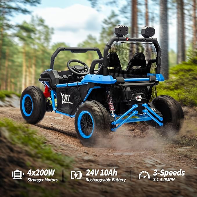 24V Kids UTV, 4WD 2 Seater Ride-on Toy Electric Car for Big Kids w/Remote Control, 2WD/4WD Switchable, 4x200W Motor - Blue
