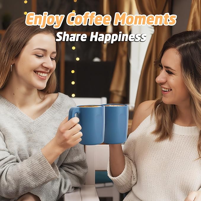 Wheat Straw Coffee Mugs 16 oz, Drinking Cups Set of 6, Plastic Mugs With Handle Unbreakable Coffee Cups, Microwave and Dishwasher Safe Tea Cups for Kitchen, Camping, RV - Blue