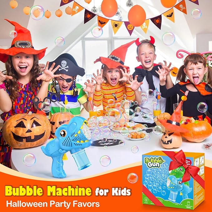 Kids Bubble Gun 2 Pack Dino Bubble Machine Gun for Toddlers with 4 Solutions Automatic 13-Hole Bubbles for Kids Blower Maker Easter Basket Essentials Stocking Stuffers Gift Party Favors for Boys Girls