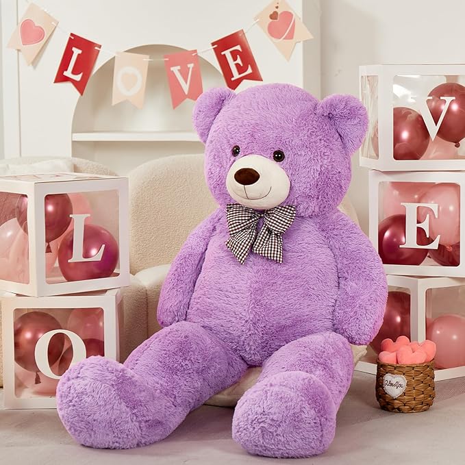 MorisMos Bow Tie Giant Teddy Bear 4 Feet, 47inch Stuffed Animal Big Teddy Bear Plush, Classic Girlfriend Boyfriend Gift on Birthday, Violet