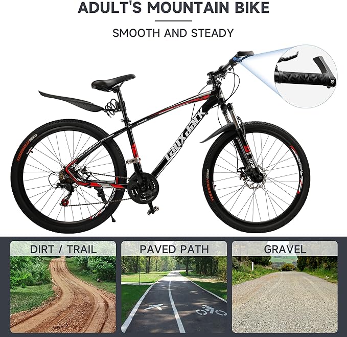 Bruce & Shark 27.5 inch Mountain Bike, 21-Speed Front Suspension & Mechanical Disc Brakes, 265 LBS Load, Adjustable Ergonomic Seat, City/Road Commuter MTB Bicycles for Adult