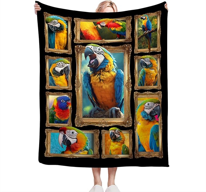 Parrot Blanket Fleece Soft Warm Plush Macaw Throw Blanket Lightweight Plush Fuzzy Cozy Parrot Bird Blankets for Lover Kids Adult Suitable for Couch Sofa Bed 60"X50"