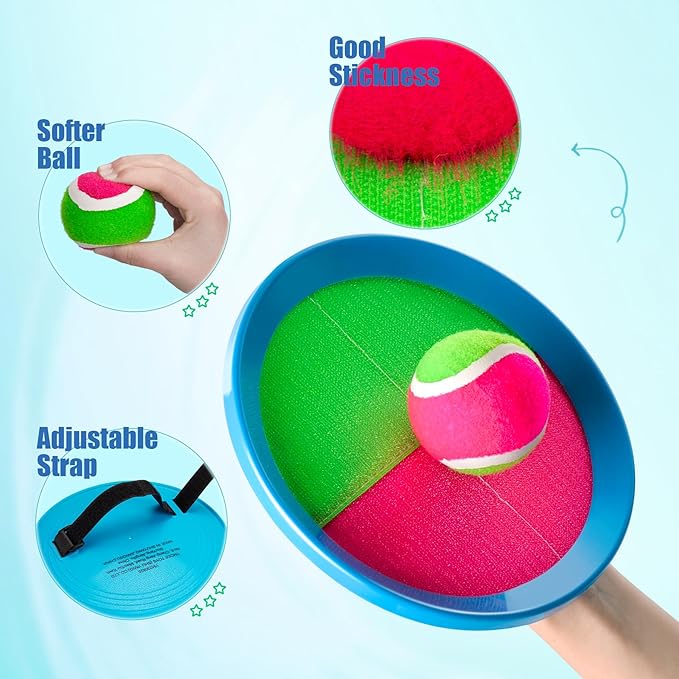 PlayZap Toss and Catch Ball Set Ultra Sturdy ABS - Family Games Christmas Stocking Stuffers Gift for Toddlers Kids Teens Boys Girls 3-5 5-8 8-13+ Yrs - Baseball Toys for Beach Pool Yard Outdoor 4 Pack