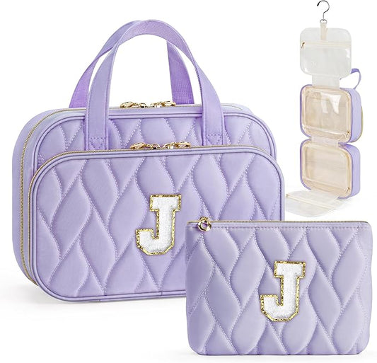 YOOLIFE Kids Toiletry Bag Initial Makeup Bag for Teen Girls - Birthday Gifts for 7 8 9 10 11 12 13 14 15 16 17 18 Year Old Girls, Teen Girl Gifts Trendy Stuff Purple - J