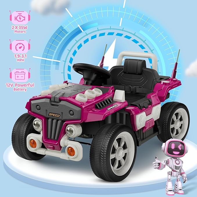 ANPABO 12V Ride On Truck Car with Remote Control, Kids Electric Car with Bluetooth Music, Horn, 3 Speeds, LED Lights, Soft Start, Ride on Toys for Toddler Boys & Girls (Pink)