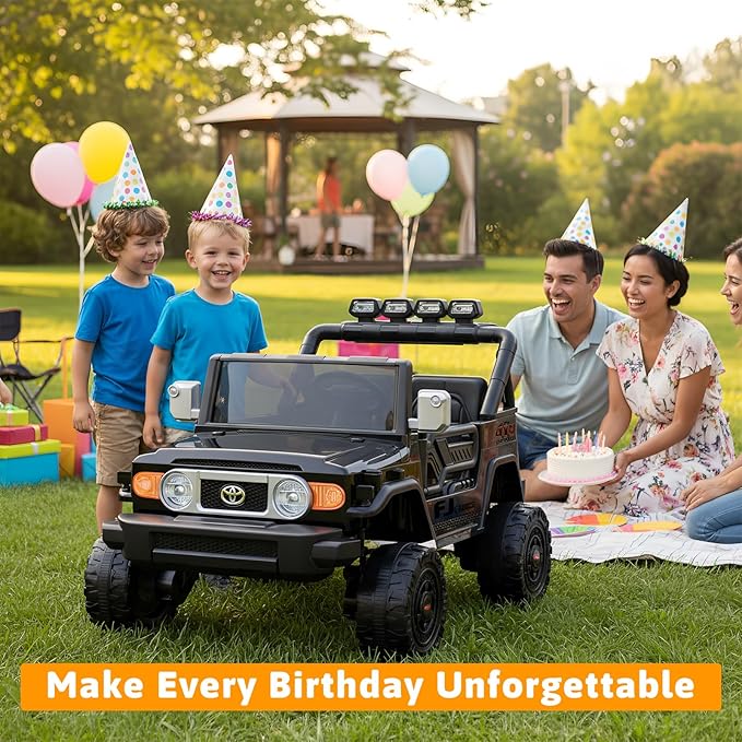 24V Ride on Toys for Kids, Licensed Toyota FJ, 2 Seater Ride on Car with Remote Control, Electric Car w/ 4-Wheeler Suspension, Led Light, Music, USB, Electric Vehicle for Age 3-8, Black