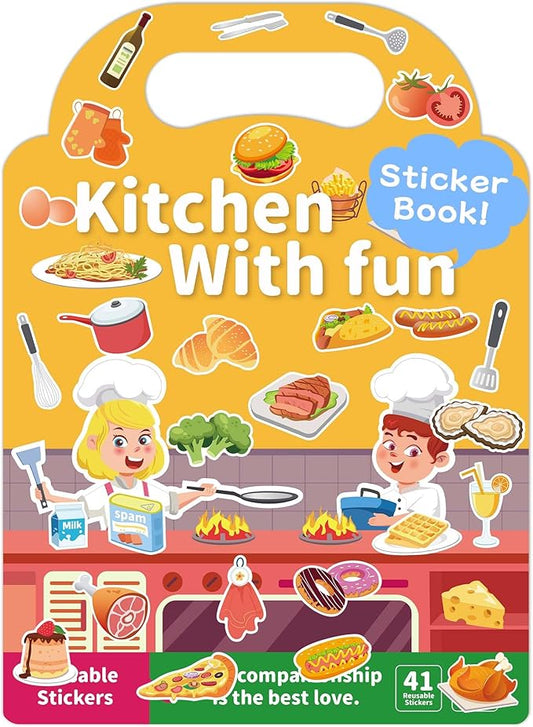 Benresive Reusable Sticker Book for Toddlers 2-4 Years, Fun Travel Stickers for Kids, Waterproof Sticker Books for Toddlers 1-3, Crafts Activities for Toddler 1-3 2-4 3-5 - Kitchen