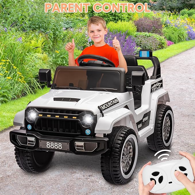 12V Kids Ride-on Truck with Parent Remote Control,All-Terrain Electric Car with Twin 35w Motors, 3 Speeds & Spring Suspension,LED Lights for Fun Night Drives,Ideal Gift for Boys & Girls