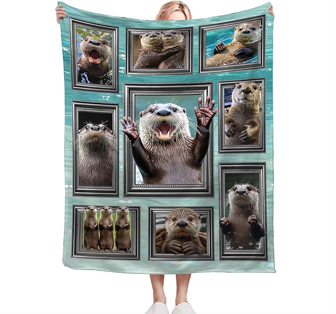 Otter Blanket Fleece Soft Warm Plush Sea Otter Throw Blanket Lightweight Plush Fuzzy Cozy Blankets for Lover Kids Adult Suitable for Couch Sofa Bed 60"X50"