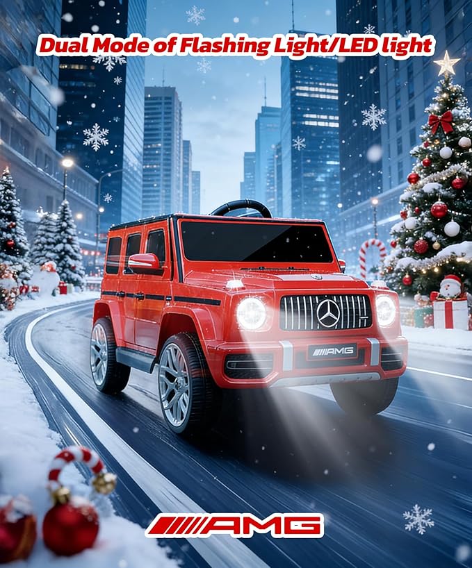 ELEMARA Licensed Mercedes-Benz AMG G63 Ride on Toys,Drivable Car for Toddler,Kids' Electric Vehicles,Dual Mode of Flashing Light/LED Light,Spring Suspension,Bluetooth,Music& Horn,Soft Start,Red