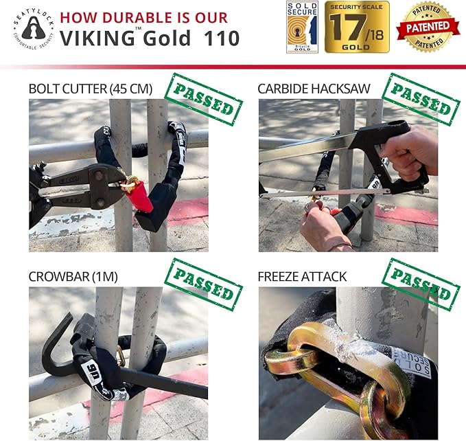 Seatylock Viking Bike Chain Lock with Key - Magnetic Patented Sold Secure Gold Rated - Heavy Duty Anti Theft - Smart Ultra Security Bicycle Lock (43.3 Inch)