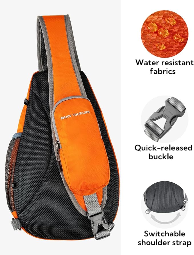 WATERFLY Crossbody Sling Bag Small Water Resistant Backpack Lightweight Shoulder Chest Daypack for Men Women Hiking Travel