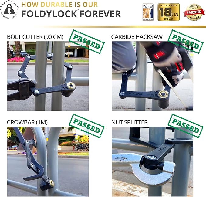 FoldyLock Forever Folding Bike Lock - Patented Sleek High Security Sold Secure Gold Bicycle Lock - Heavy Duty Anti Theft Smart Guard with Keys - 90cm