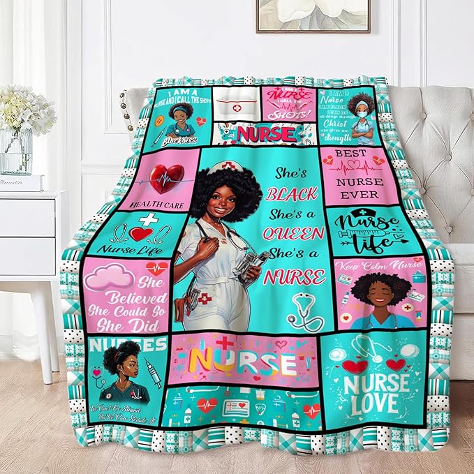 Nurse Blanket Gifts for Black Women Ultra Soft Nursing Blanket Lightweight Cozy Fleece Blankets Gift for Couch Sofa Bed 50" x 40"