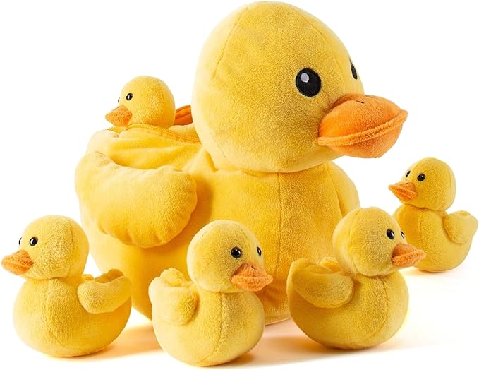 PREXTEX Plush Duck Toys Stuffed Animal with 5 Ducks Baby Stuffed Animals - Big Duck Zippers 5 Little Plush Baby Ducklings - Duck Plush Toys for Kids 3-5 - Duck and Duckling Toy - Gift for Duck Lovers