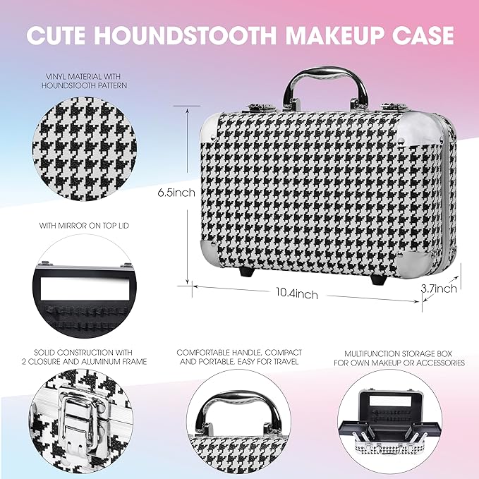 Hot Sugar All In One Makeup Set for Adults and Girls-Full Makeup Kit for Beginners Includes Eye Shadow Palette Blush Lip Gloss Lipstick Lip Pencil Eye Pencil Brush Mirror (Black Houndstooth)