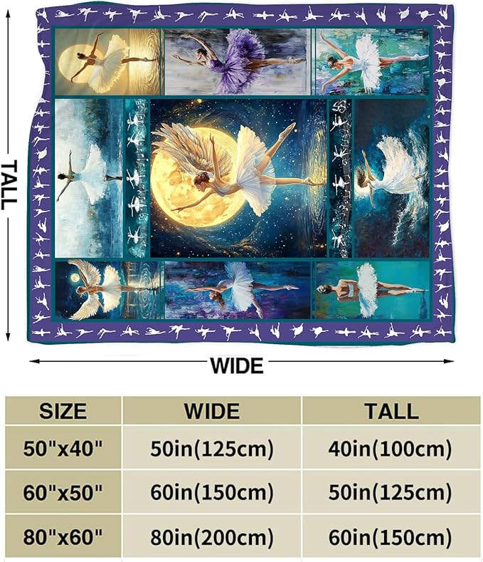 Ballet Dance Blanket Fleece Soft Warm Plush Dance Throw Blanket Lightweight Plush Fuzzy Cozy Dancing Blankets Gift for Girls Woman Kids Adult Suitable for Couch Sofa BedSofa Bed 80"X60"