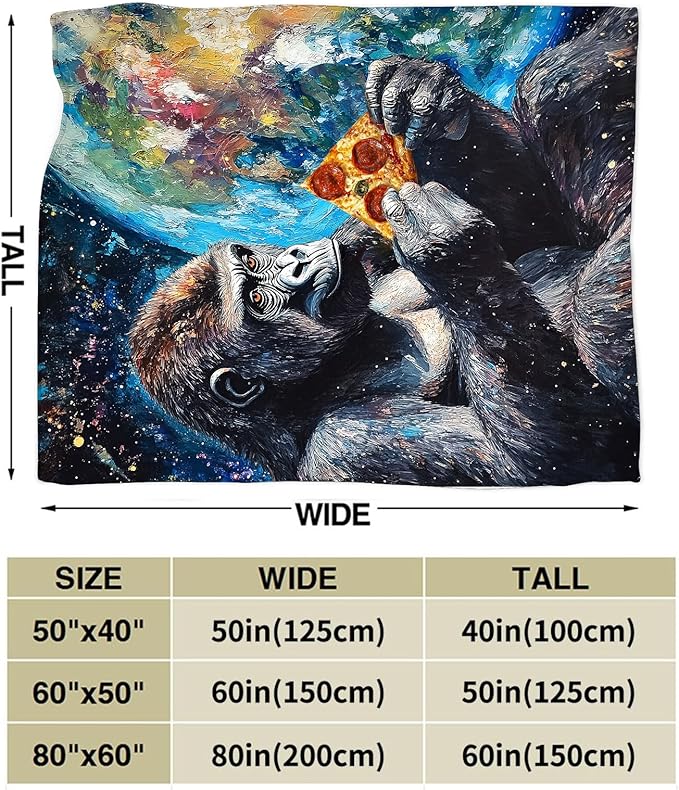 Funny Gorilla Blanket Fleece Soft Warm Plush Chimpanzee Animal Space Galaxy Throw Blanket Lightweight Plush Fuzzy Cozy Monkey Blankets for Kids Adult Suitable for Couch Sofa Bed 50"X40"
