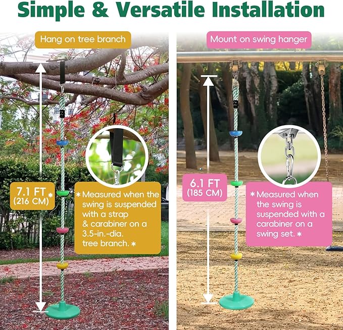 ZNCMRR Tree Swings for Kids Outdoor Rope Swing for Tree Climbing Rope for Kids Disc Swing for Kid Outdoor Swing Set Accessories Playground Accessories Swings for Swing Set(Candy Green)