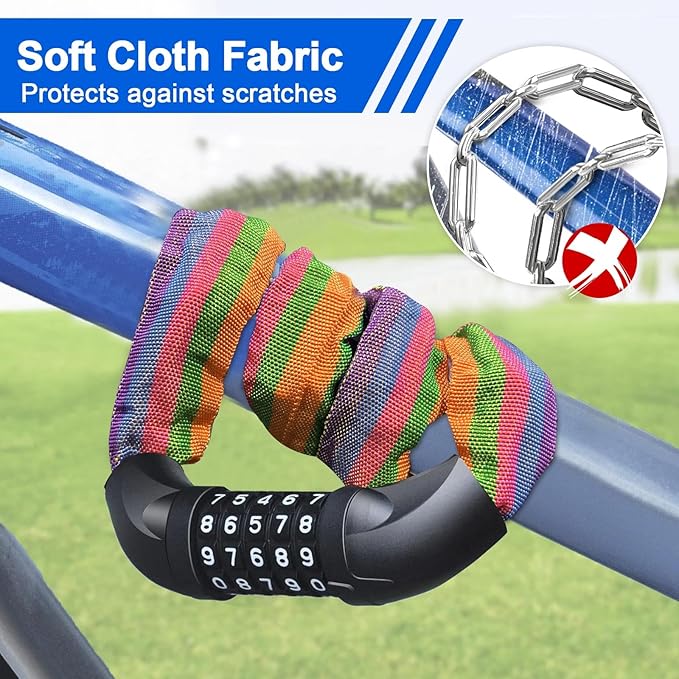 NDakter Bike Chain Lock, 5 Digit Combination Heavy Duty Anti Theft Bicycle Chain Lock,2.62/3.2/4.27/5/6Ft Long Security Resettable Bike Locks for Bike, Bicycle, Scooter, Door, Gate, Fence-4/6mm Thick