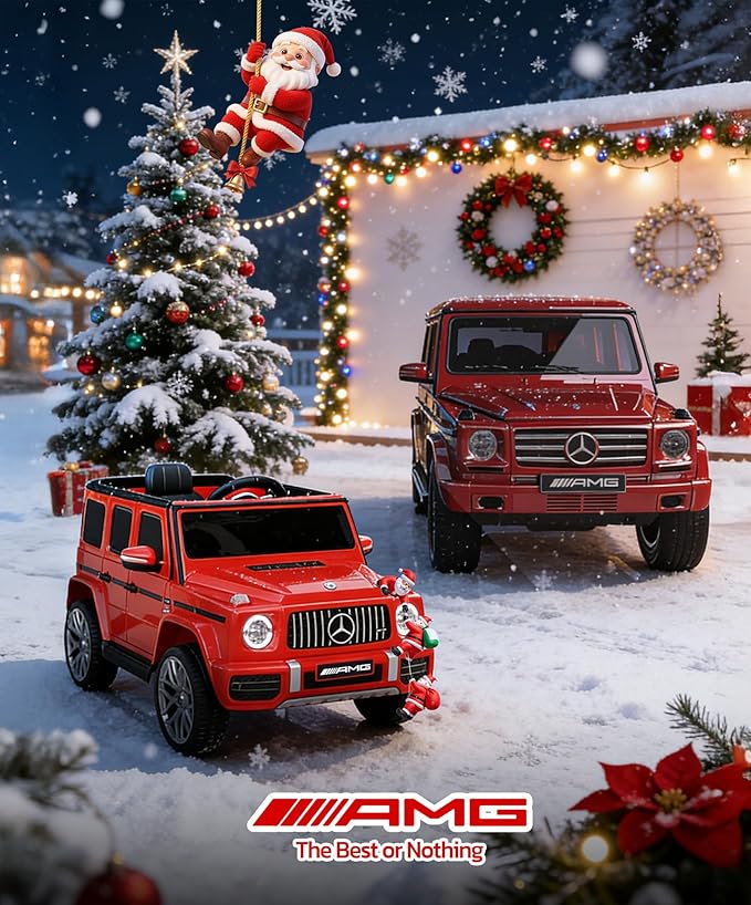 ELEMARA Licensed Mercedes-Benz AMG G63 Ride on Toys,Drivable Car for Toddler,Kids' Electric Vehicles,Dual Mode of Flashing Light/LED Light,Spring Suspension,Bluetooth,Music& Horn,Soft Start,Red