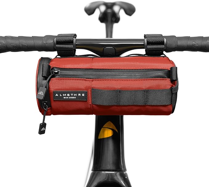 Compact Bar Bag – Rust Red | Hard-Shell Bike Handlebar Bag with Waterproof Zipper & Adjustable Straps | Lightweight Bicycle Handlebar Bag, Compatible with Road, Gravel & MTB Bikes