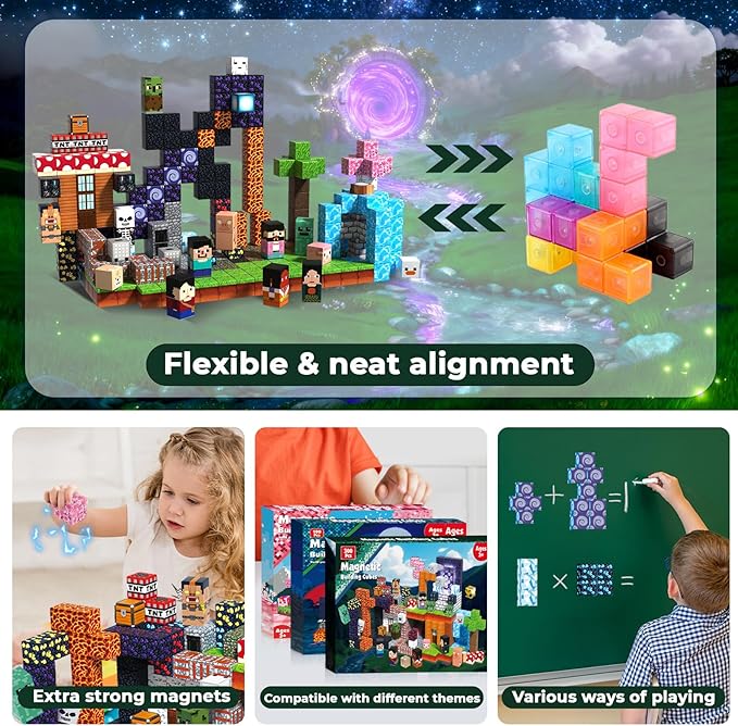 300PCS Magnetic Blocks - Magnet Building Blocks, Stacking Magents Cubes Toys Adventure Set Theme, STEM Montessori Sensory Toys for Kids Boys and Girls Ages 3 4 5 6 7 8 9 10 Birthday Gifts