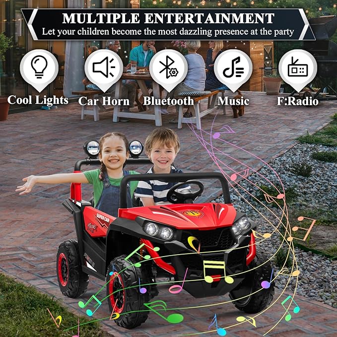 OTTARO 2 Seater Ride on Car Truck,24V Electric Vehicle Car for Kids 3-8 Years,200W Motors,4 Shock Absorbers, Music Play,Bright Light, Remote Control(Red)