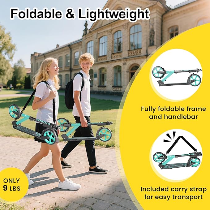 SIMATE Kick Scooter for Kids Teens & Adults, 4 Adjustable Heights, 8IN All Terrain Big Wheels, Foldable and Lightweight, Gifts for Girls Boys