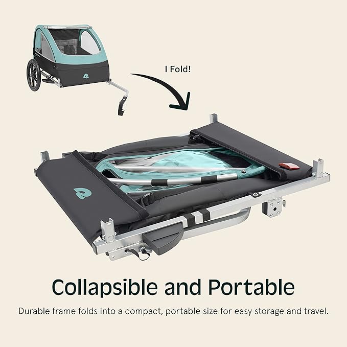 Single & Double Passenger Children’s Foldable/Collapsible Tow Behind Bike Trailer with 16" Wheels, Safety Reflectors & Rear Storage Compartment