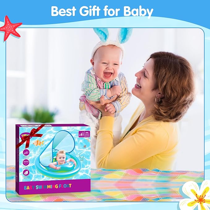 ZIZZ Baby Pool Float with Canopy - 2025 New Inflatable Baby Swim Float with UPF50+Sun Protection, Baby Infant Pool Float with Toy Play Console Adjustable Seat for Toddler Kids Aged 6-36 Months