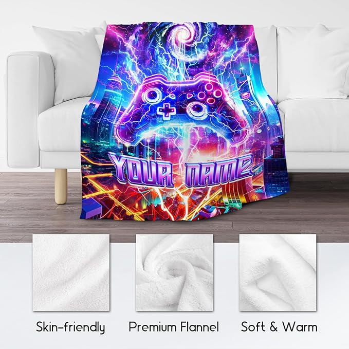 Personalized Kids Blanket with Name - Gaming Blanket for Boys Teens - Custom Gifts for Gamers - 40"x50" Soft Plush Game Throws for Son Grandson