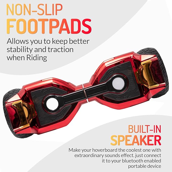8.5” All Terrain Hover Board, Off Road Self Balancing Scooter with Bluetooth and LED Lights, UL2272 Safety Certified (Red)