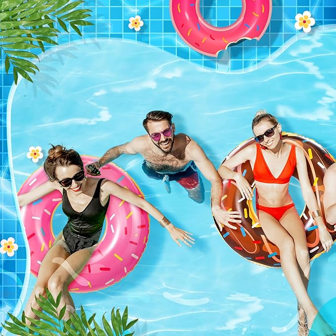 2 Pack 47.24 Inches Jumbo Donut Pool Floats for Adults Lovely Donut Inflatable Tube Swim Rings Floaties for Pool, Large Donut Inflatable for Party Decorations Supplies