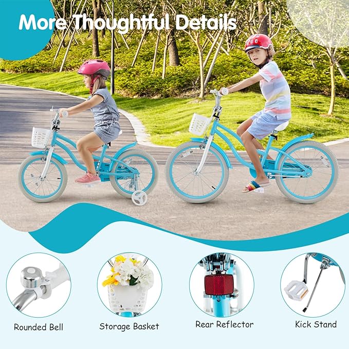 HONEY JOY Kids Bike, 12 14 16 18 20 Inch Toddler Bikes w/Training Wheels, Handbrake & Coaster Brake, Fully Enclosed Chain, Adjustable Handlebar & Seat, Kids Bicycle w/Basket, Girls Boys Bike 3-8