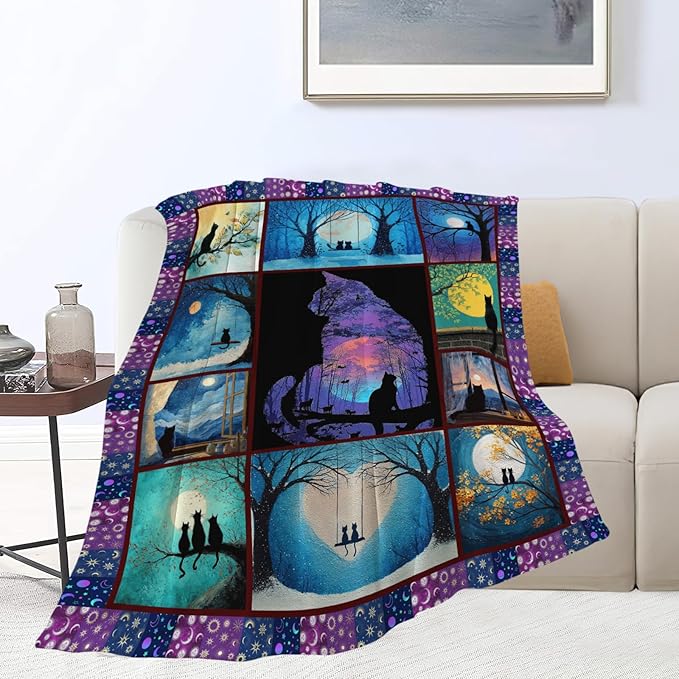 Black Cat Throw Blanket Black Cat Stuff Gifts for Kids Girls Boys Adults Women Men Soft Cozy Warm Plush Fluffy Fuzzy Fleece Blanket Decor 60''X80''