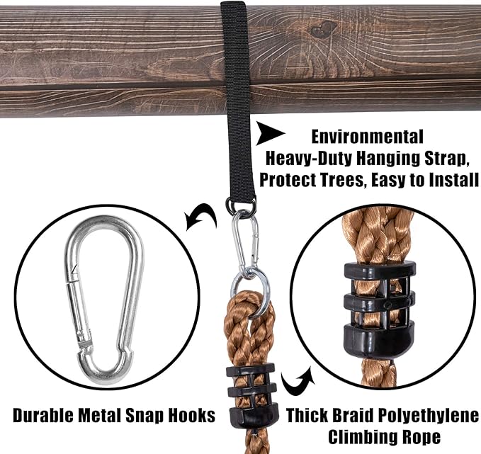 Sunnyglade 6.5 ft Kids Climbing Rope Tree Swing Seat Set with Platforms & Disc Outdoor Swing Seat Including Hanging Strap & Locking Carabiner