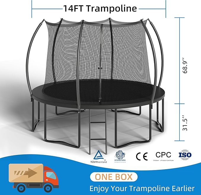 12FT 14FT Trampoline Enclosure Net Outdoor Jump for Kids and Adults Round ASTM Approved