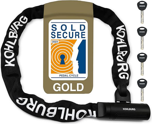 Security Chain Lock [Sold Secure Gold] – 4ft Long Bike Chain with 4 Keys – Heavy Duty Bike Lock 0.33" – for Bicycle Ebike & Motorcycle – Motorbike & Scooter Anti Theft