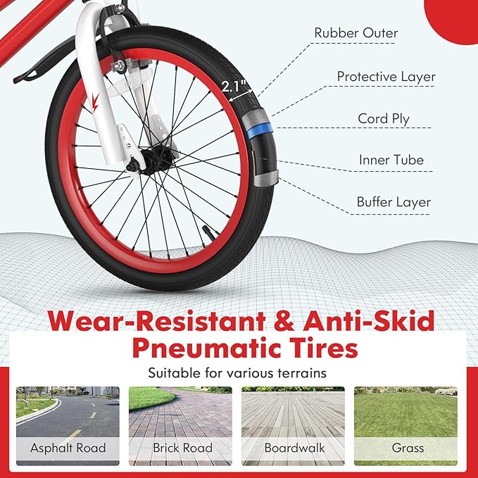 COSTWAY Kids Bike, 12 14 16 18 Inch Toddler Bike for Boys & Girls Aged 3-8 Years Old, Kids Bicycle w/Removable Training Wheels, Handbrake & Coaster Brake, Basket, Bell