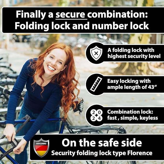 Folding Bike Lock [43”] Bolt Cutter Proof with 4-Digit Combination Code & Bracket - Long Foldable Bike Lock of Heavy Duty Anti Theft Security Level for Bicycle e-Bike MTB & Scooter